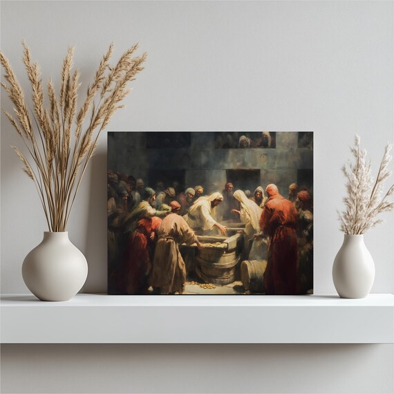 Biblical Coin Tribute Ancient Temple Painting Religious Poster