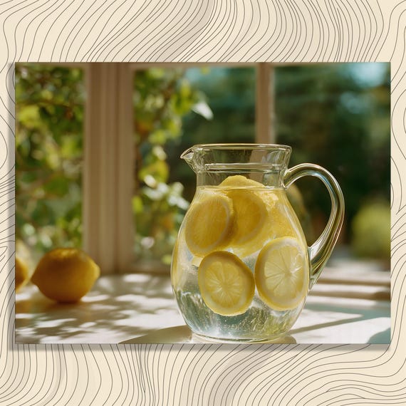 Lemon Still Life Canvas Wall Art Refreshing Citrus Print Sunlit Glass Pitcher Window Scene Modern Home Decor Painting