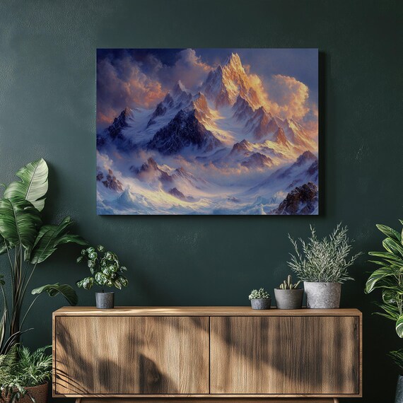 Snowy Mountain Art Print, Winter Landscape