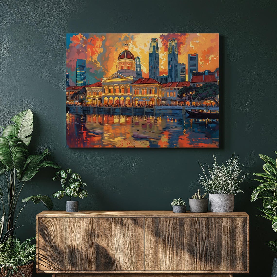 Singapore Marina Bay Sunset Cityscape Water Reflection Art Poster