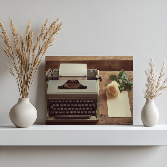 Vintage Typewriter With Rose Rustic Photography Wall Decor Poster