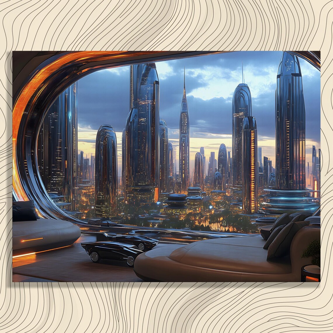 Futuristic Cityscape Canvas Wall Art Artwork Sci Fi Future City Print Decor Blue Orange Gift For Designers Tech Enthusiasts