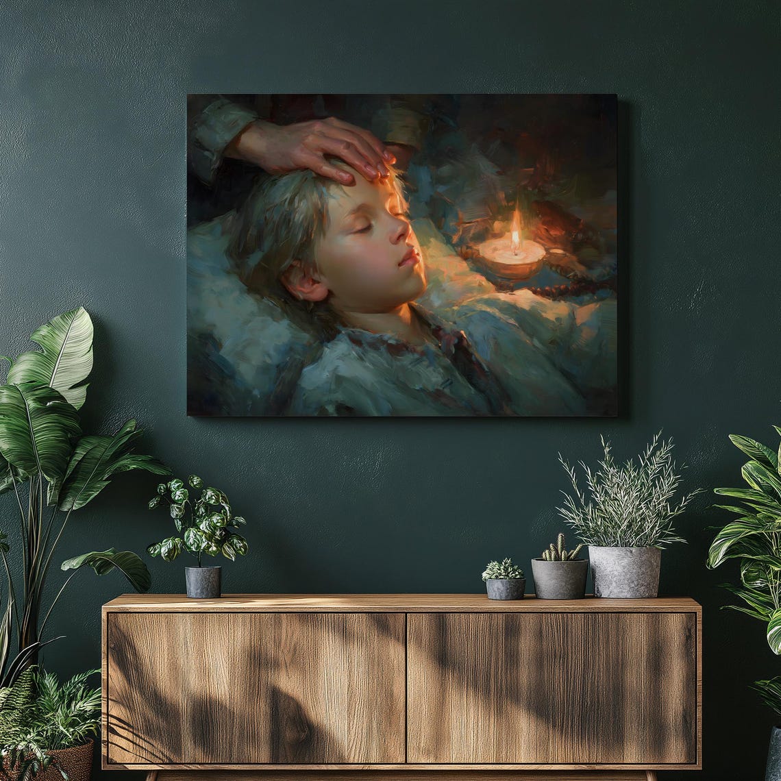 Sleeping Child Candlelight Portrait Tender Painting Art Poster