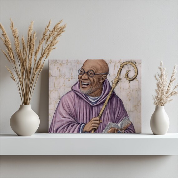 Smiling Bishop Purple Robe Crozier Book Medieval Saint Poster