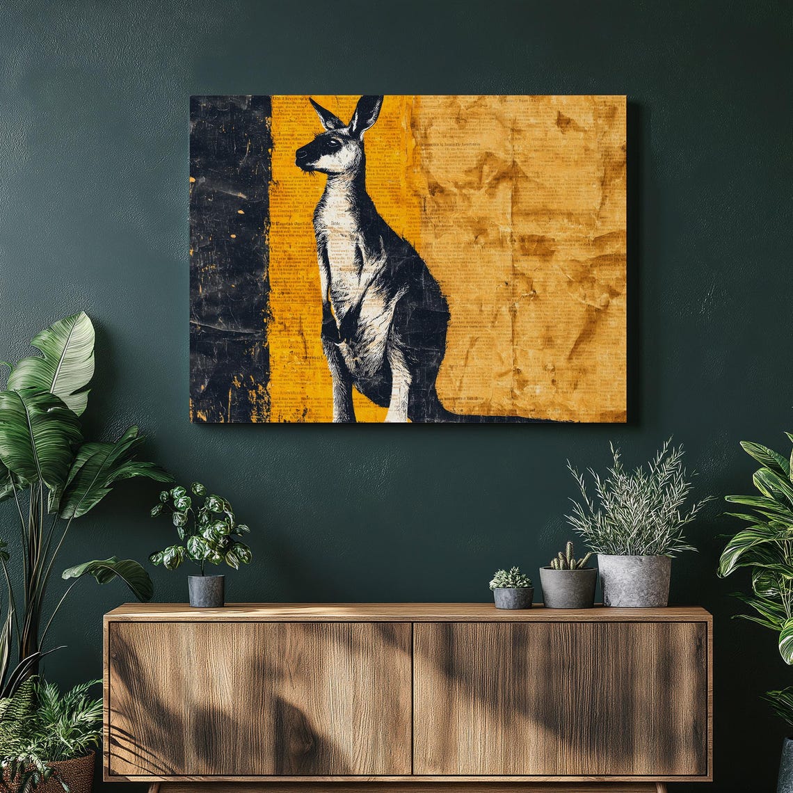 Kangaroo Grunge Stencil Urban Street Art Yellow Vintage Style Poster