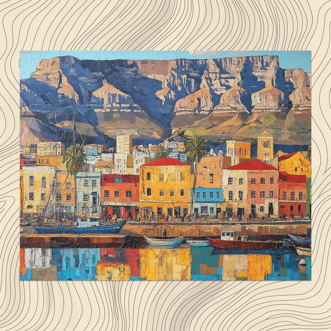 Table Mountain Cape Town Harbor Colorful Waterfront Art Poster
