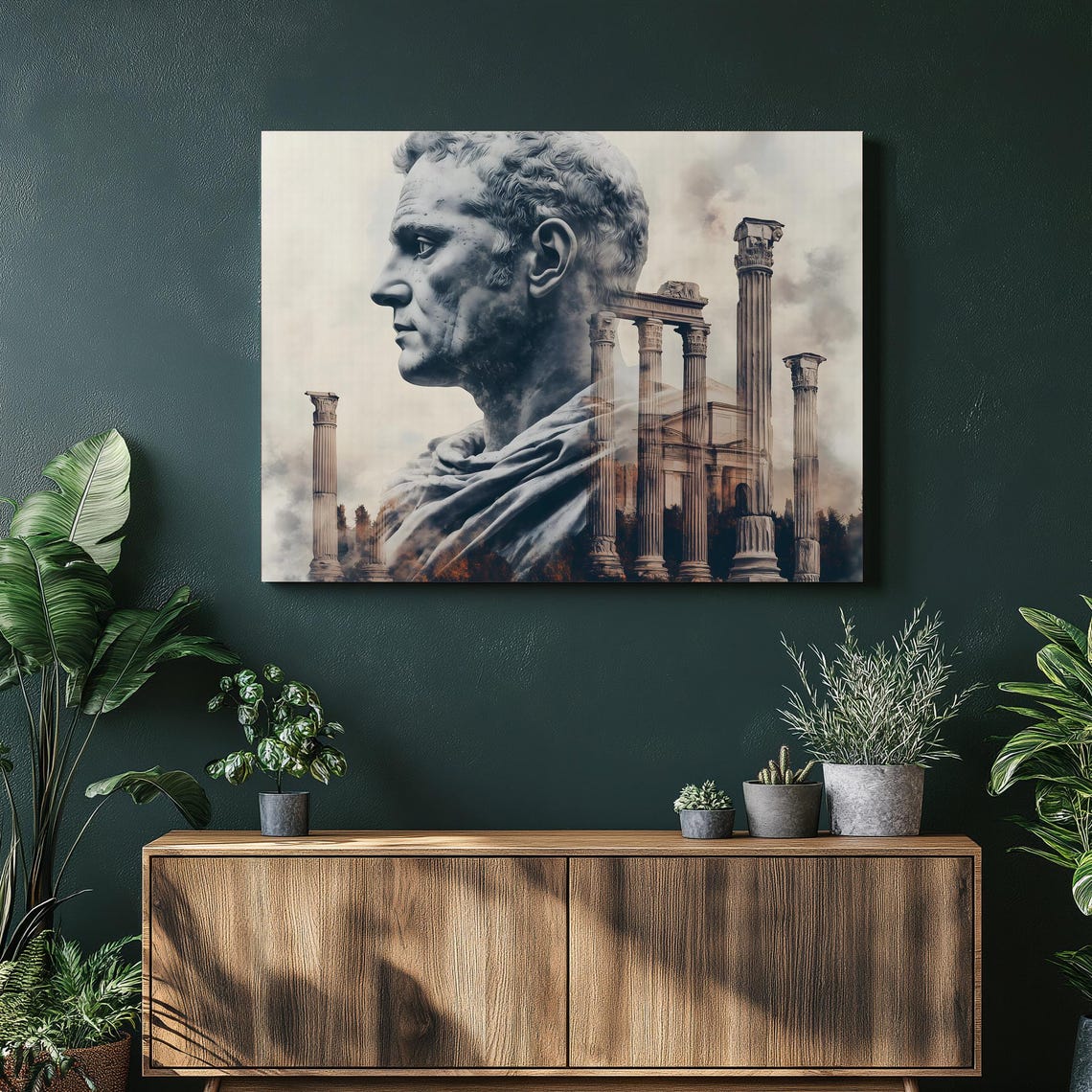 Ancient Roman Marble Bust Ruins Double Exposure Decorative Poster