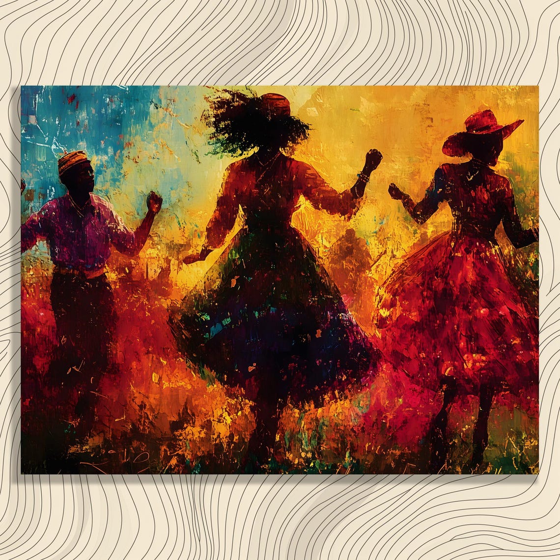 Dancers in Flowing Dresses Expressionist Painting Vibrant Art Poster