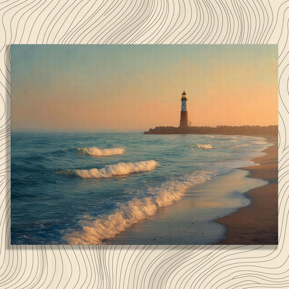 Lighthouse Sunset Seascape Canvas Wall Art Coastal Ocean Beach Decor Colorful Nautical Print Painting On Gift