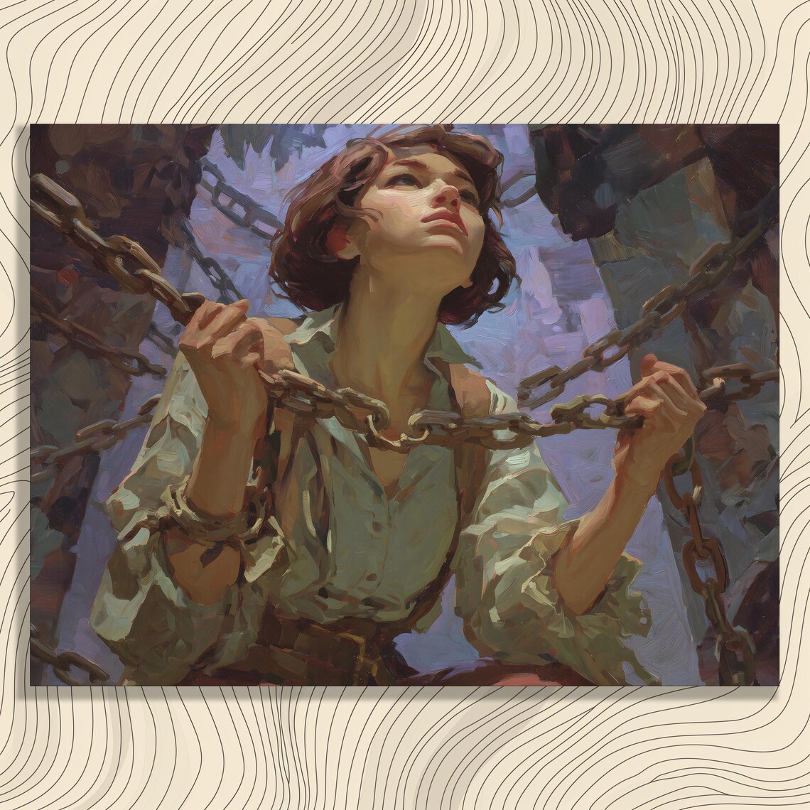 Freedom Woman Breaking Chains Inspirational Oil Painting Poster
