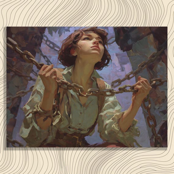 Powerful Freedom Canvas Wall Art Modern Inspirational Oil Painting Of A Woman In Chains Seeking Hope Resilience Decor Print Gift