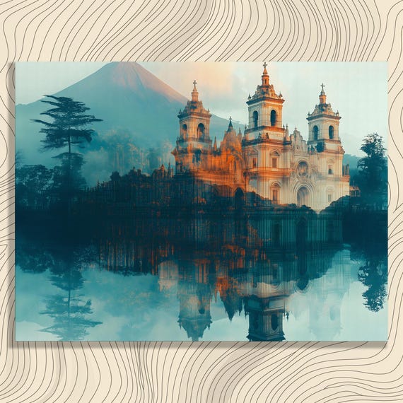 Surreal Cathedral Canvas Wall Art Abstract Landscape Reflection Print Decor Painting Gift Travel Lovers Mountain Poster Nature