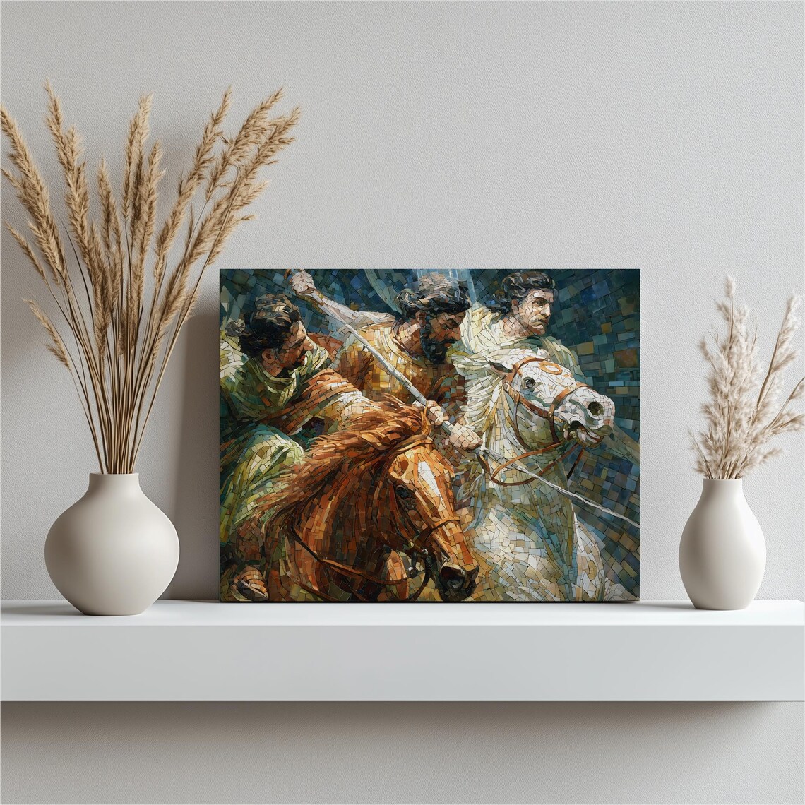 Ancient Cavalry Battle Mosaic Warriors Horseback Clash Poster