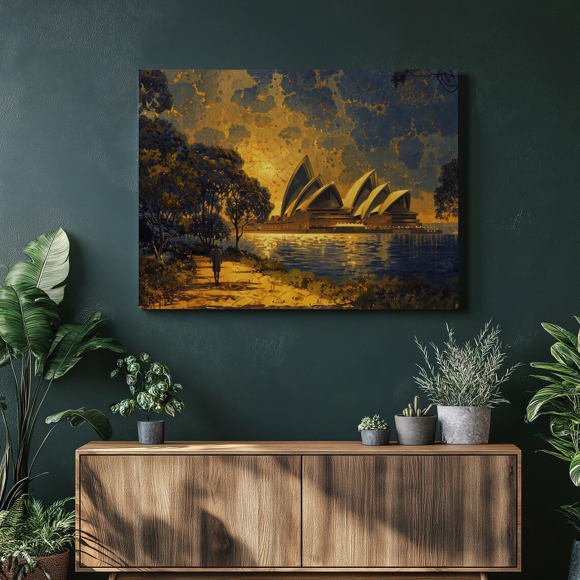 Sydney Opera House Golden Sunset Harbor Water Painting Poster