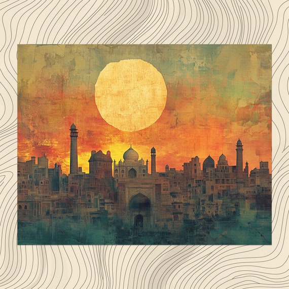 Pakistan Canvas Wall Art Modern Home Decor High Detail Sunset Skyline Print Unique Pakistani Detailed Illustration Living