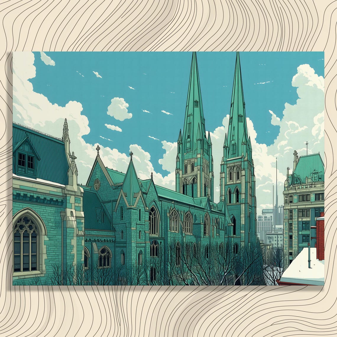 Gothic Cathedral Canvas Wall Art Vintage Print Architecture Design Cityscape Skyline Cloud Painting For Enthusiasts