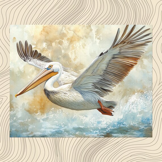 Pelican In Flight Coastal Watercolor Bird Wildlife Art Poster
