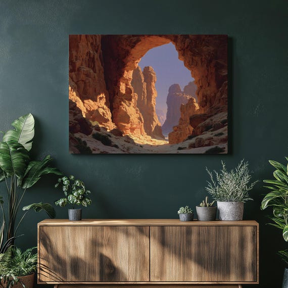 Desert Canyon Arch Canvas Wall Art Southwest Sandstone Landscape Print Natural Rock Painting Colorful Red Nature Decor Gift