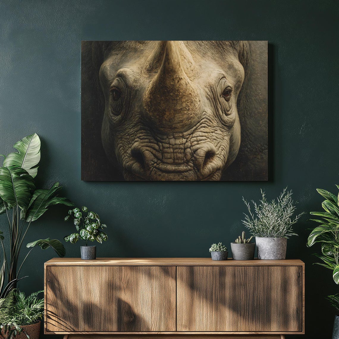 Rhinoceros Face Close Up Hyperrealistic African Wildlife Print