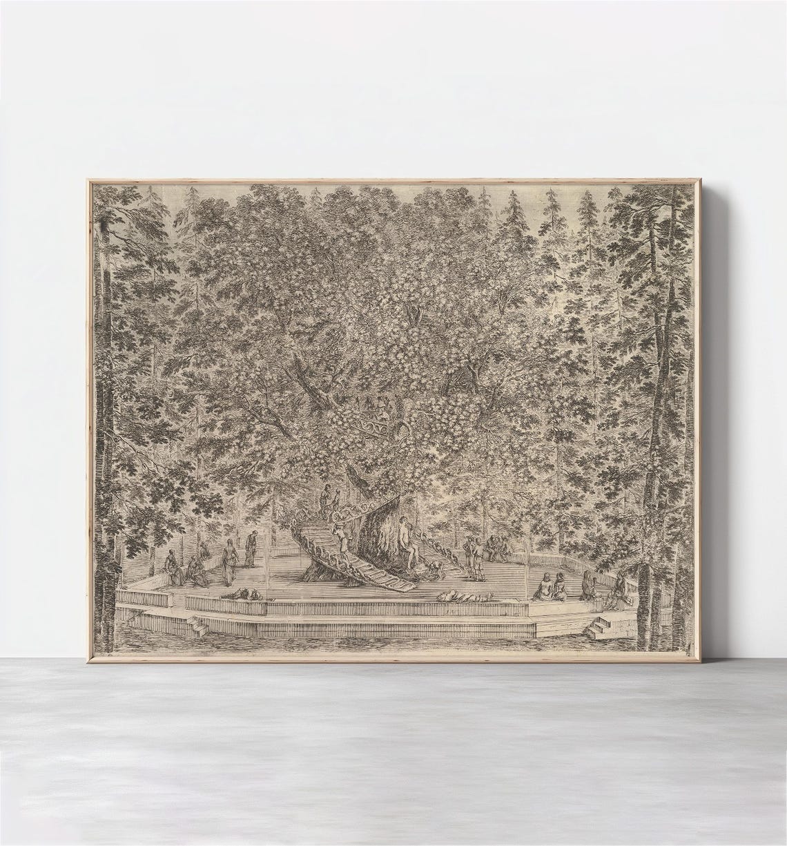 Antique Forest Tree Etching Giant Old Tree Detailed Nature Wall Art