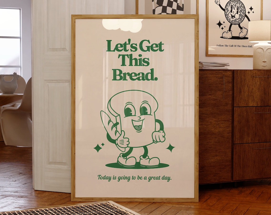Retro Mascot Lets Get This Bread Kitchen Print