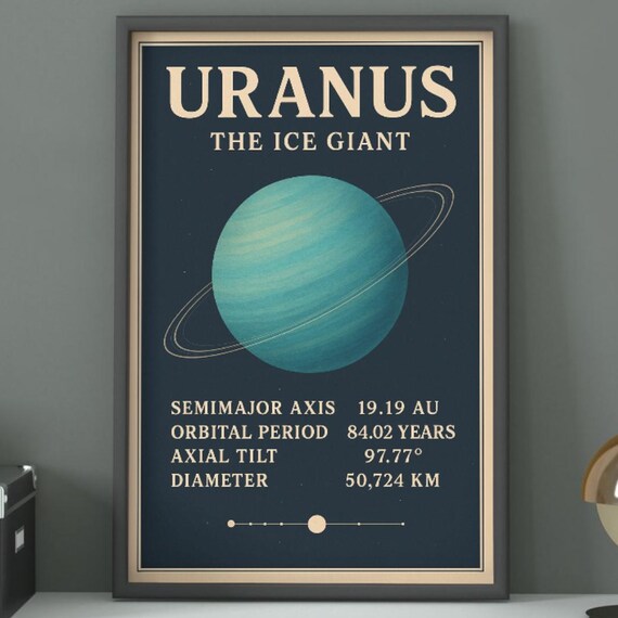 Uranus The Ice Giant Planet Retro Vintage Space Science Poster