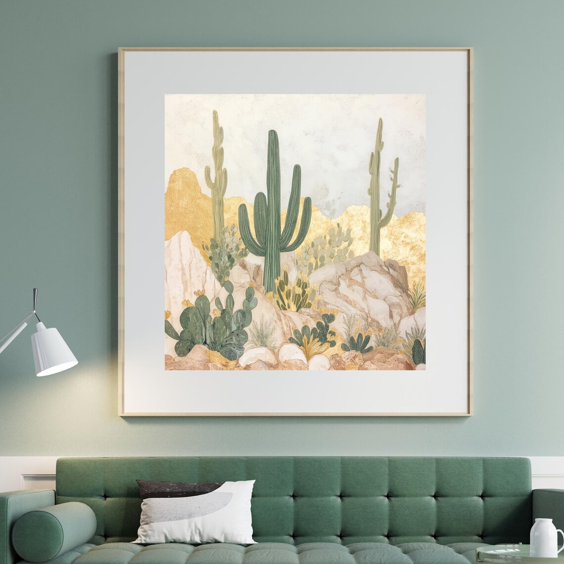 Desert Cactus Garden Gold Accents Southwest Botanical Poster