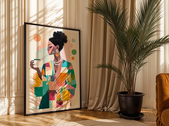 Afrocentric Woman Portrait Print Colorful Abstract Art