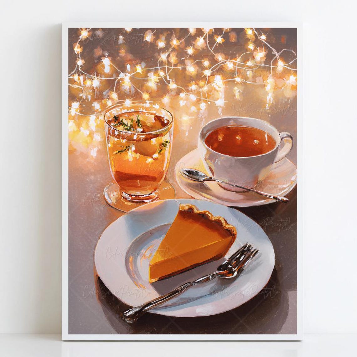 Pumpkin Pie Fall Kitchen Art Cozy Autumn Wall Thanksgiving Print Spice Tea Rustic Harvest