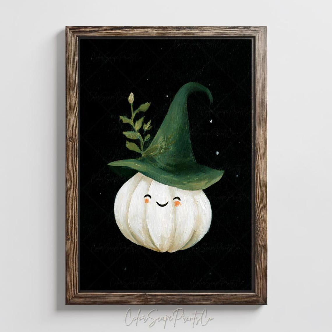 Autumn Art White Halloween Pumpkin Print Cute Fall Patch Painting Spooky Country Warm Cottage Decor