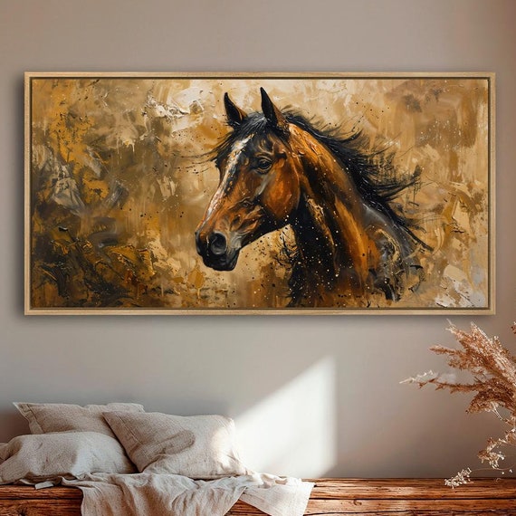 Graceful Horse Framed Canvas Wall Art Expressive Abstract Animal Painting Print Vibrant Equine Beauty Poster Country Decor Ready To Hang