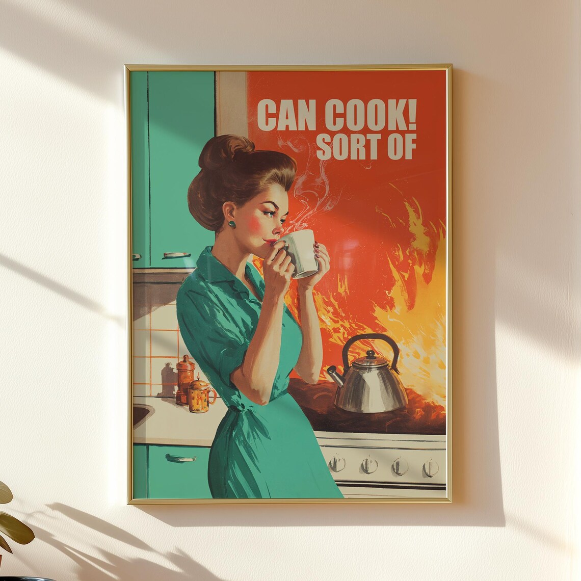 Funny Coffee and Fire Retro Kitchen Art Print