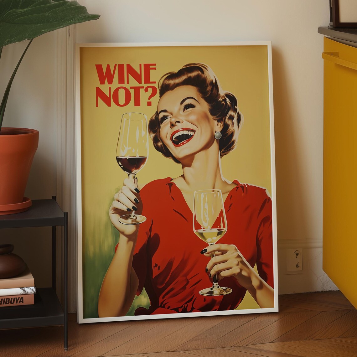 Wine Not Retro Poster, Mid-Century Kitchen Decor