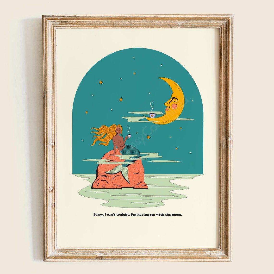 Tea With The Moon Art Print, Whimsical Decor