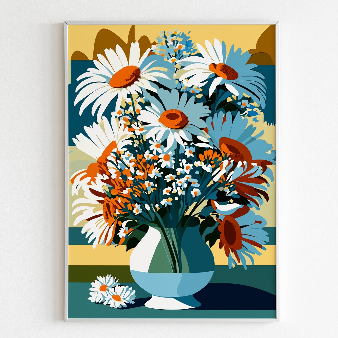 Retro Daisies In A Vase Bold Colorful Floral Illustration Poster