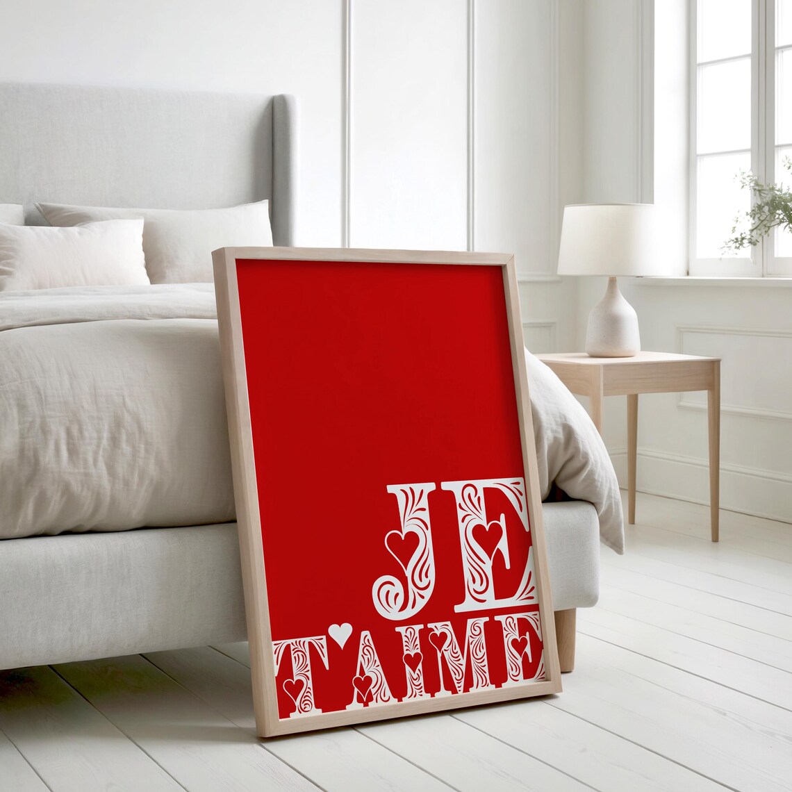Je Taime Red French Love Quote Ornamental Typography Wall Art