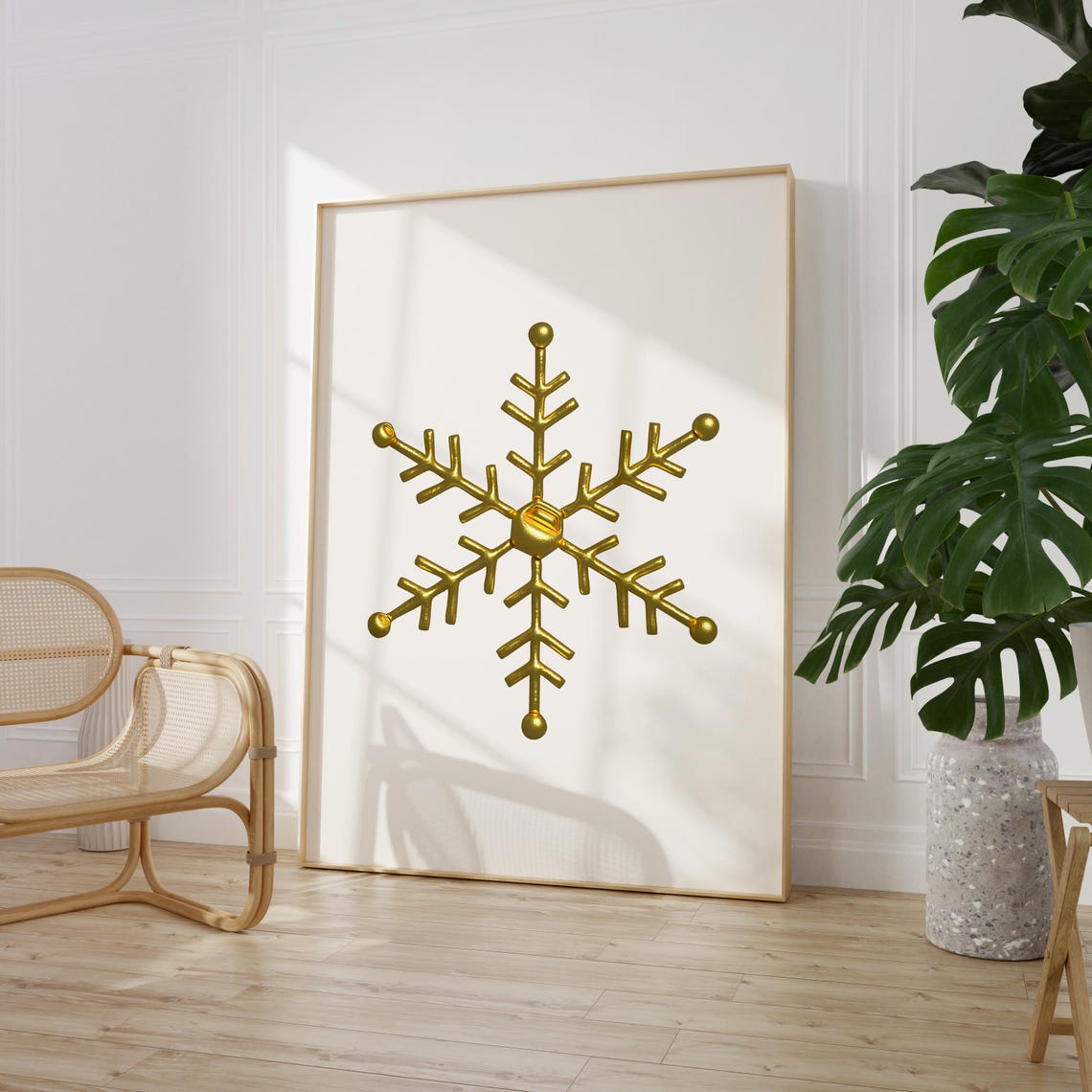 Gold 3D Snowflake Minimalist White Elegant Winter Holiday Art Poster - Image 4