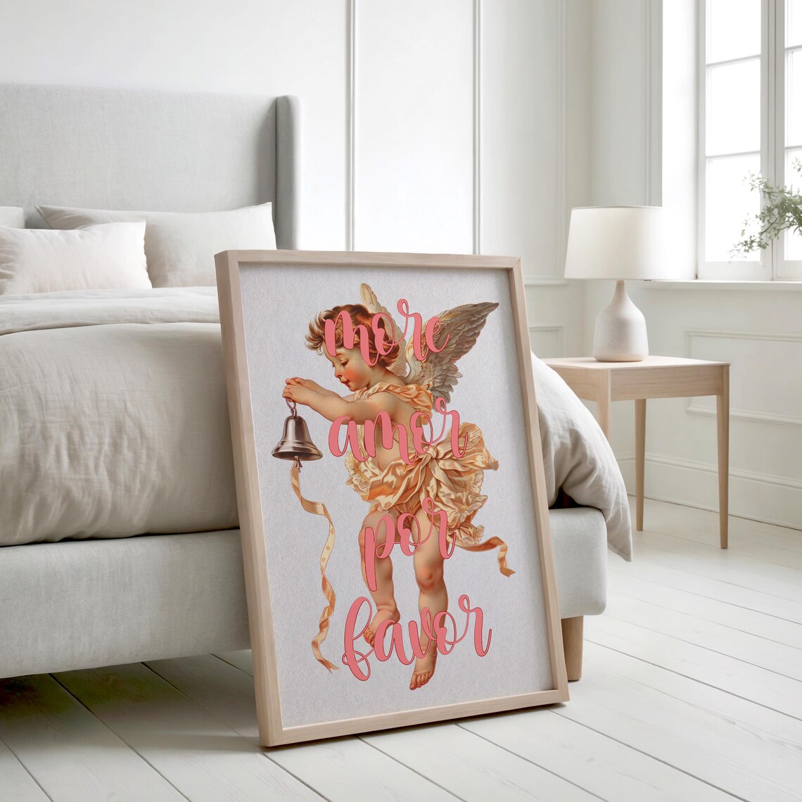 More Amor Por Favor Cupid Cherub Romantic Pink Script Wall Art
