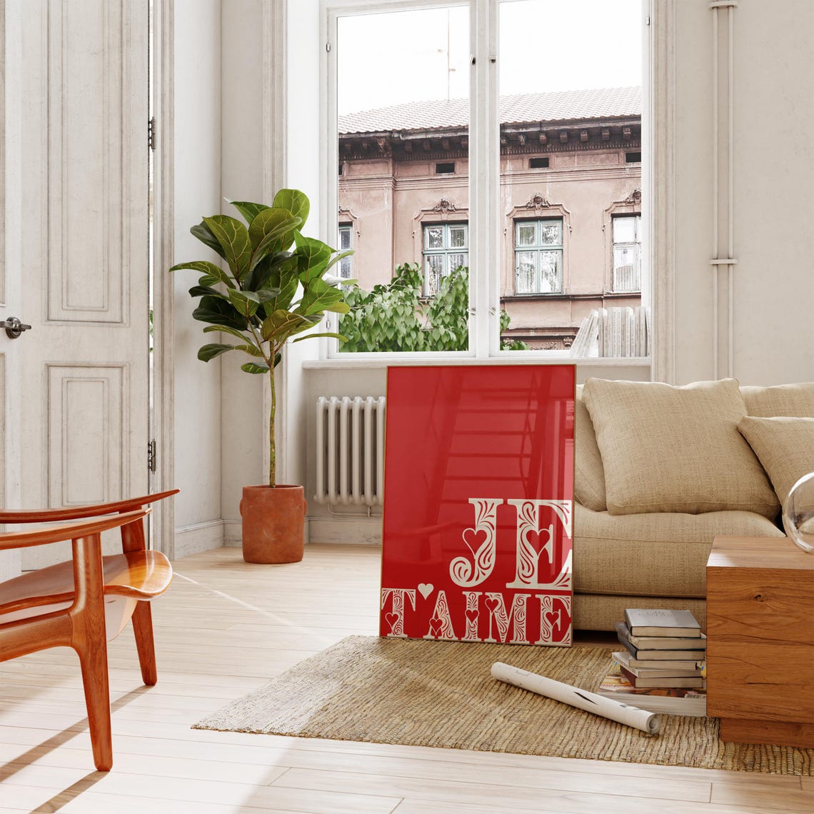 Je Taime Red French Love Quote Ornamental Typography Wall Art - Image 8