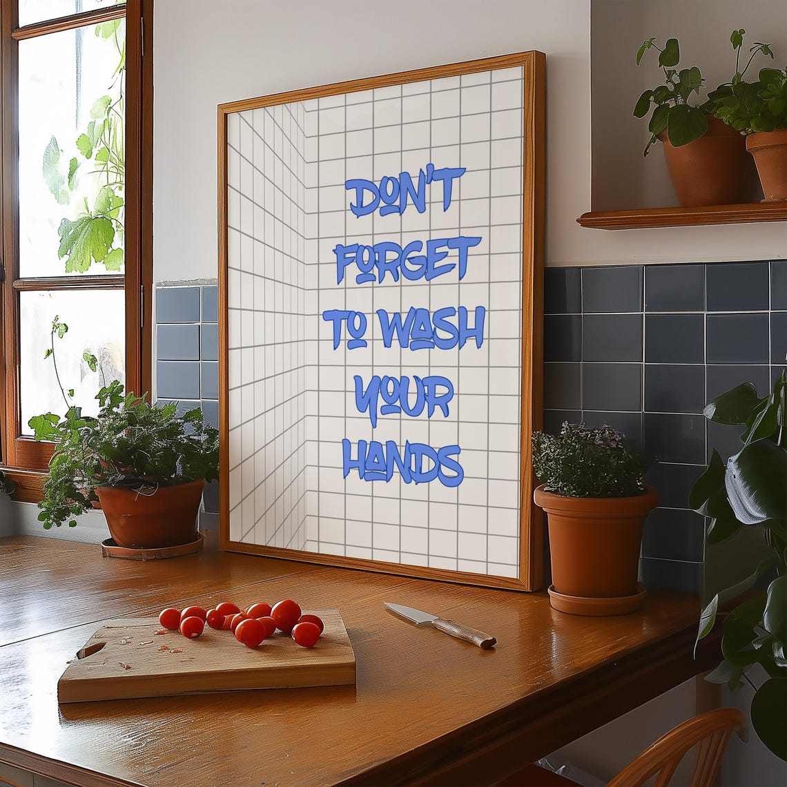 Dont Forget to Wash Your Hands Blue Typography Kitchen Poster - Image 3