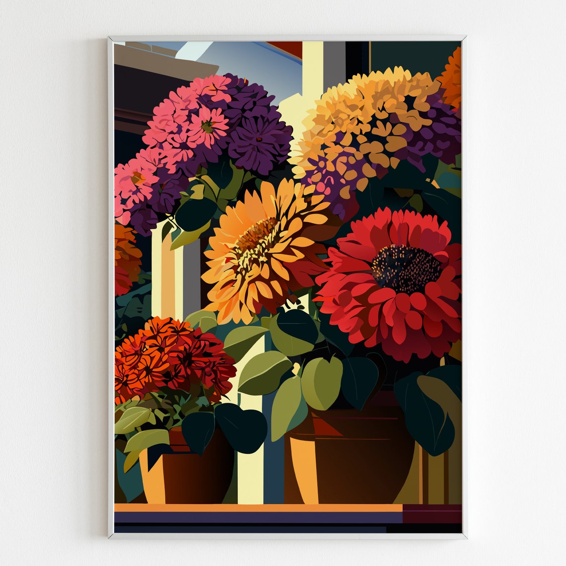 Vibrant Dahlia Garden Multicolor Blooms Floral Illustration Poster