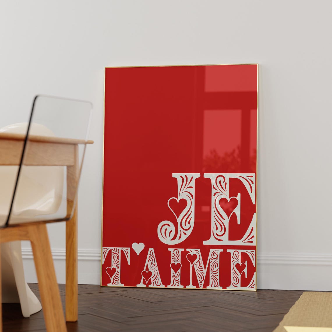 Je Taime Red French Love Quote Ornamental Typography Wall Art - Image 6