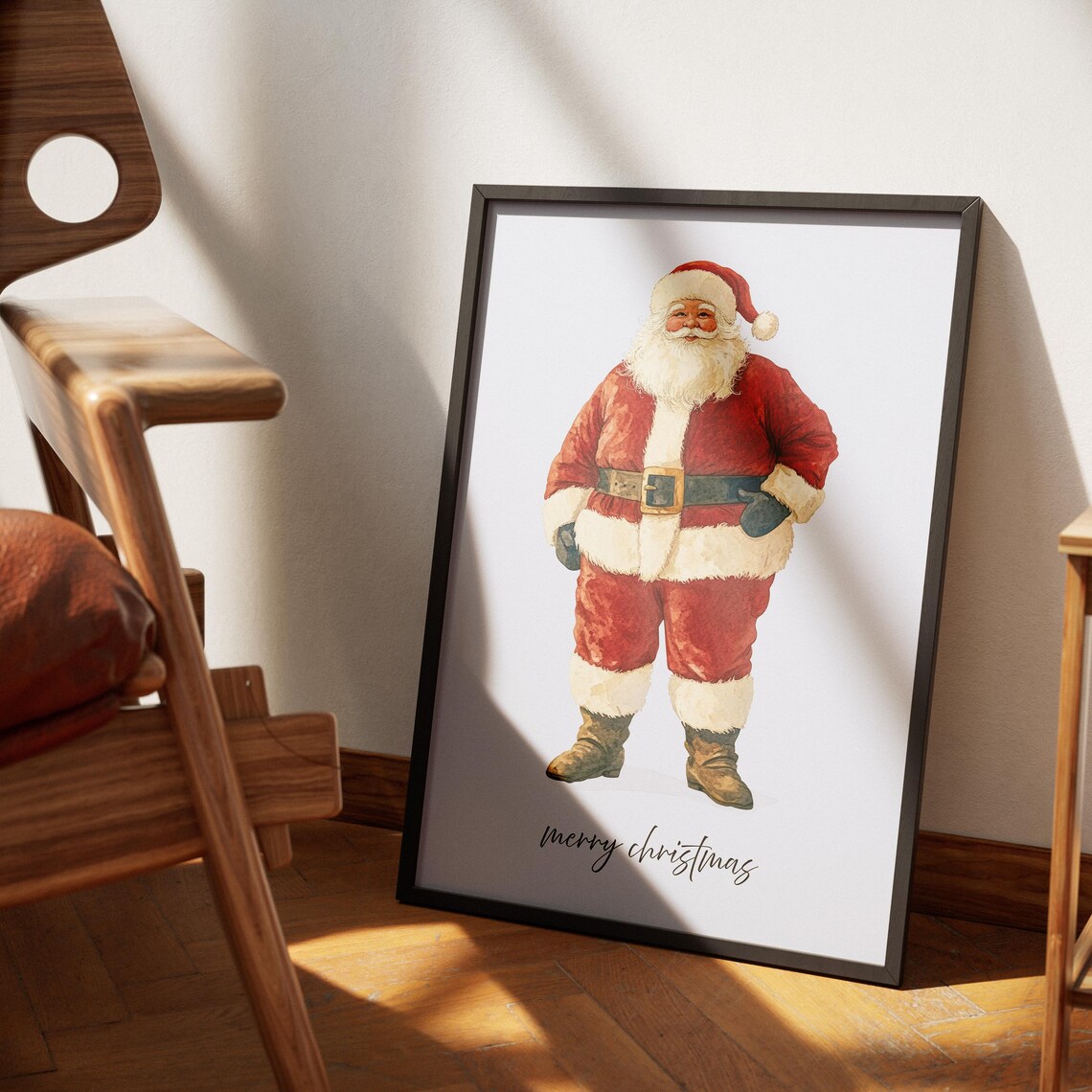 Classic Watercolor Santa Claus Portrait Merry Christmas Wall Art - Image 3