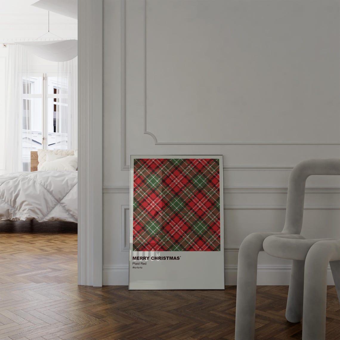Red Plaid Pattern Merry Christmas Minimalist Holiday Wall Art - Image 5