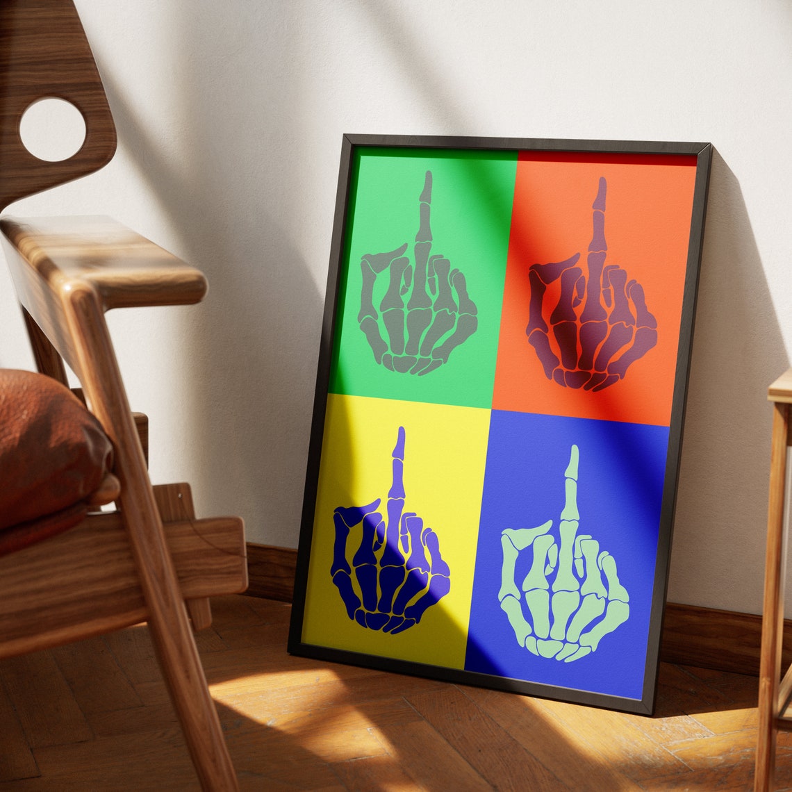 Colorful Pop Art Skeleton Hand Middle Finger Four Panel Poster - Image 3