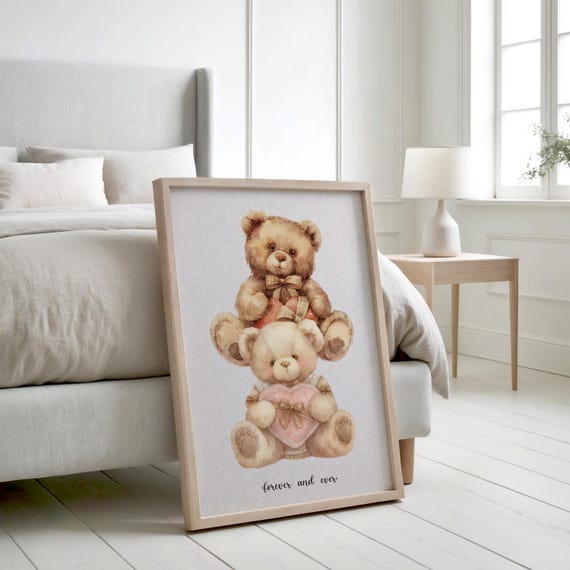 Forever And Ever Wall Art Teddy Bears Print Cute Valentines Day Decor Minimalist Home Decor Love Wall Art Valentines Print