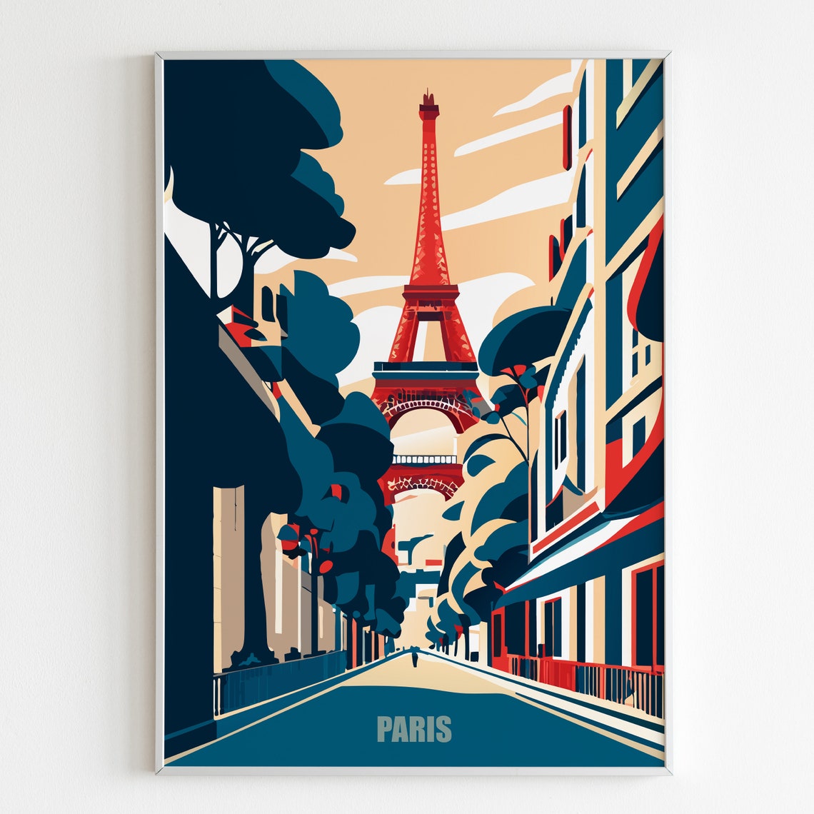 Paris Travel Poster City View Illustration Colorful Travel Print Landscape Print French Wallart France