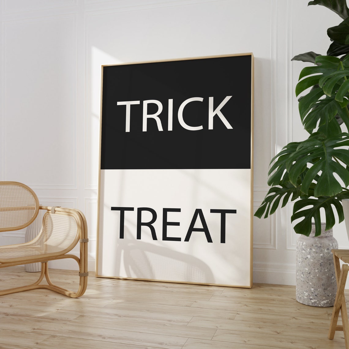 Trick Treat Minimalist Black White Split Halloween Typography Poster - Image 3
