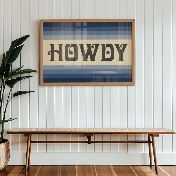 Howdy Art Print Poster Monochromatic Ombre Blue Wall Decor Typography Artwork Color Gradient Print Housewarming Gift