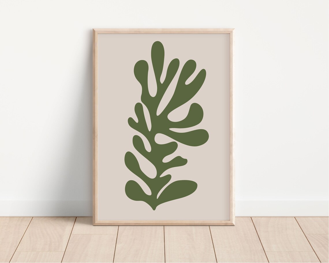 Matisse Sage Green Abstract Floral Wall Art Print, Minimalist - Image 2